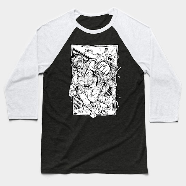 Power punch black & white Baseball T-Shirt by peteoliveriart